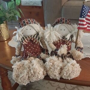 Patriotic Mop Dolls Home Decor Lot of 2 Country Home Grandmacore Style